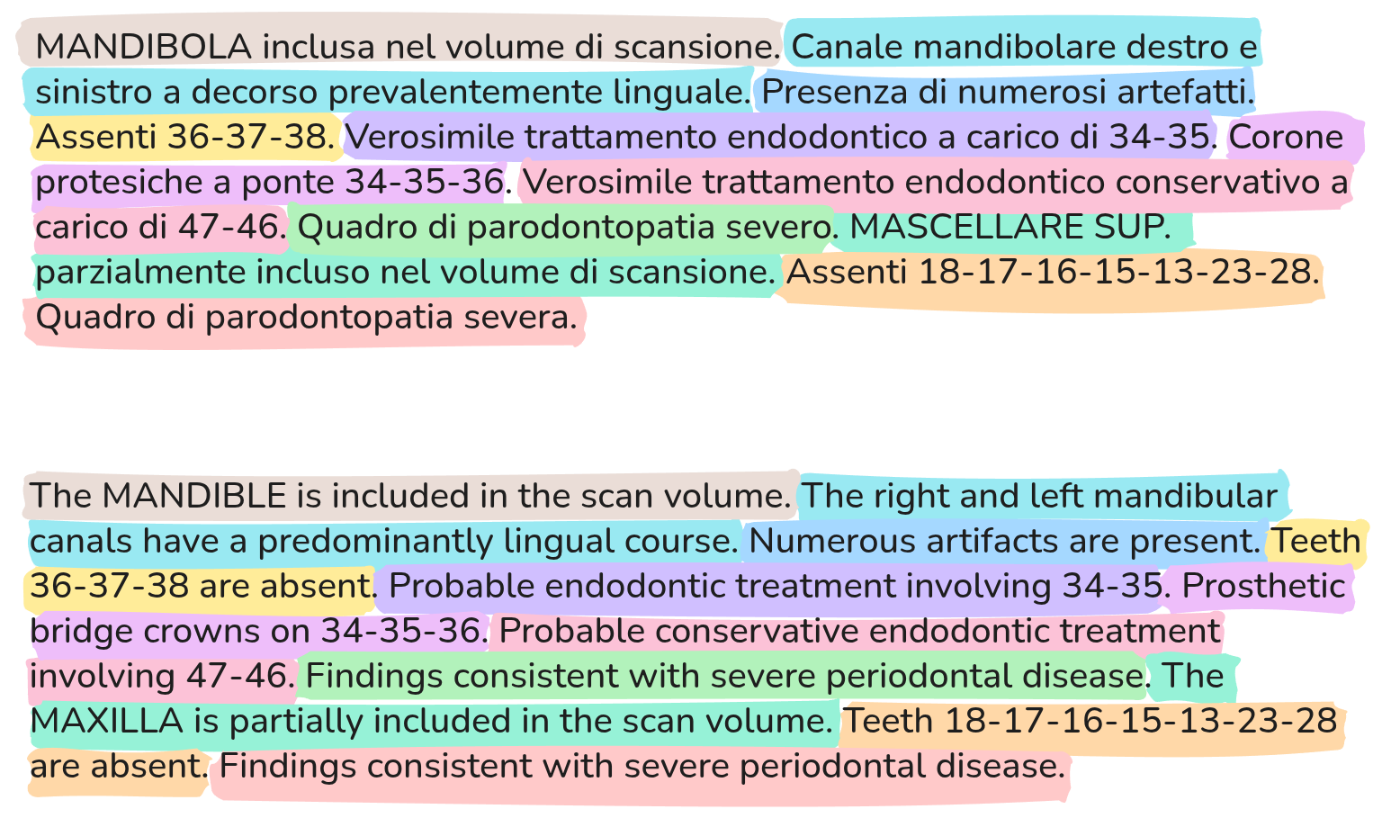 Italian to English report translation example